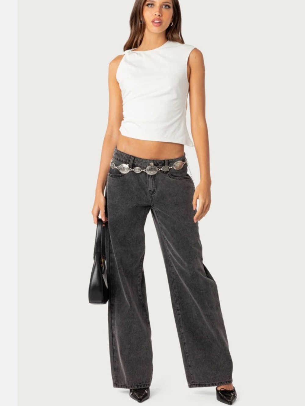 Edikted Black Washed Wide-Leg Low-Rise Jeans